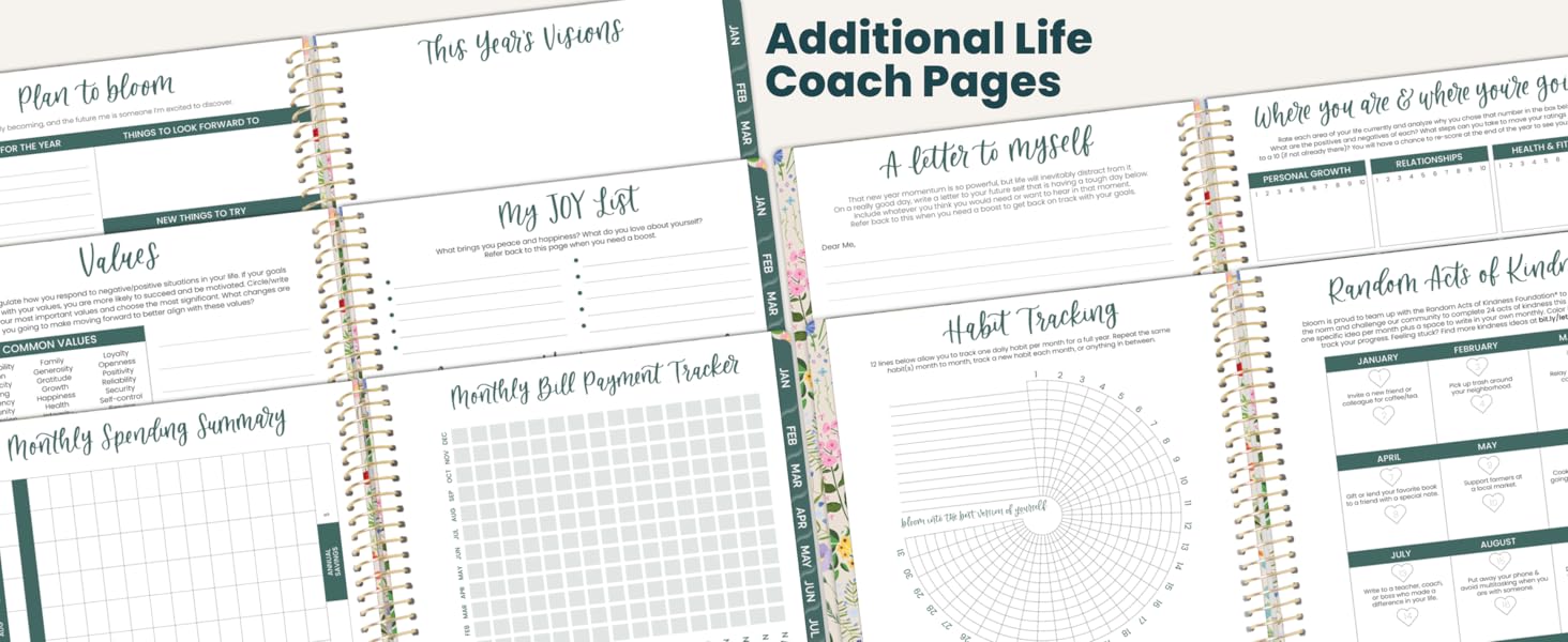 additional life coach pages joy list visions values monthly spending bill payment