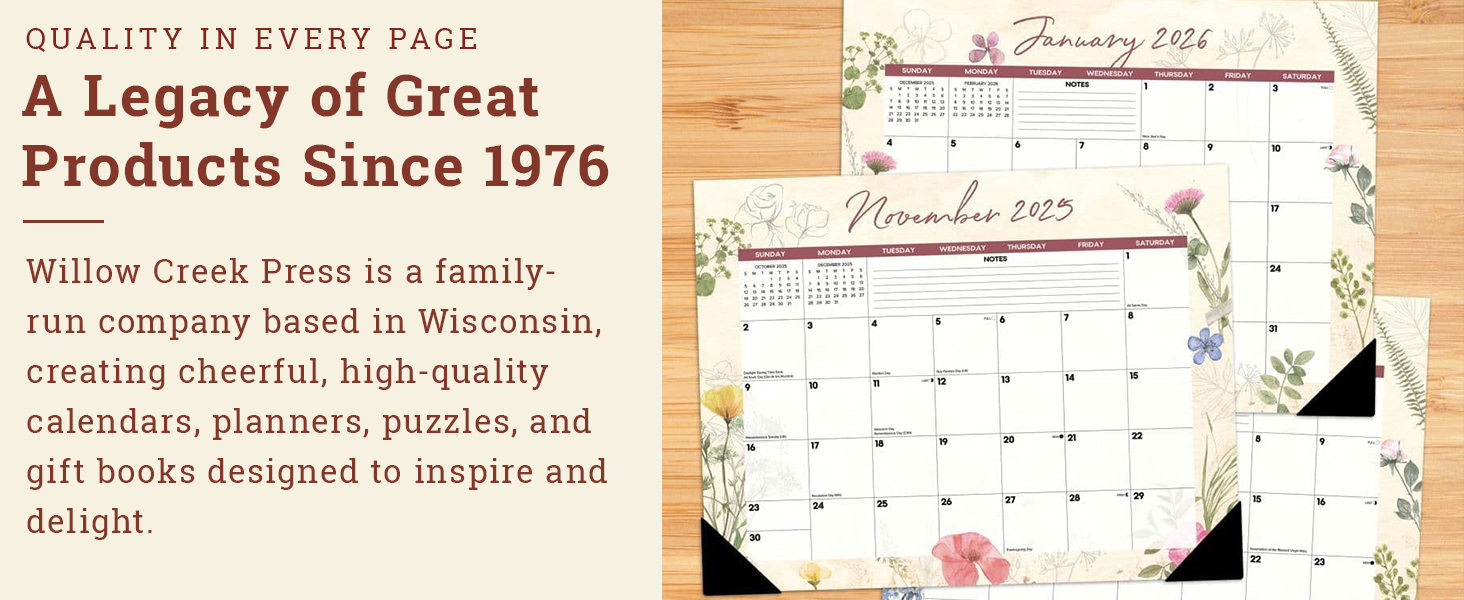 willow creek press dated calendar 2026 2025 planner organizer desk school