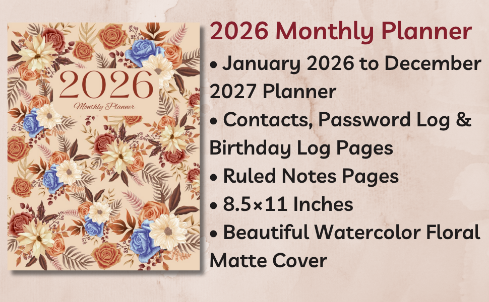 2026 Monthly Planner 8.5 × 11