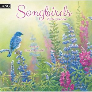 Lang Songbirds 2026 Wall Calendar – 13.4" × 12", 12-Month Calendar with Stapled Binding, Linen-Embossed Art by Susan Bourdet, Colorful Bird Illustrations