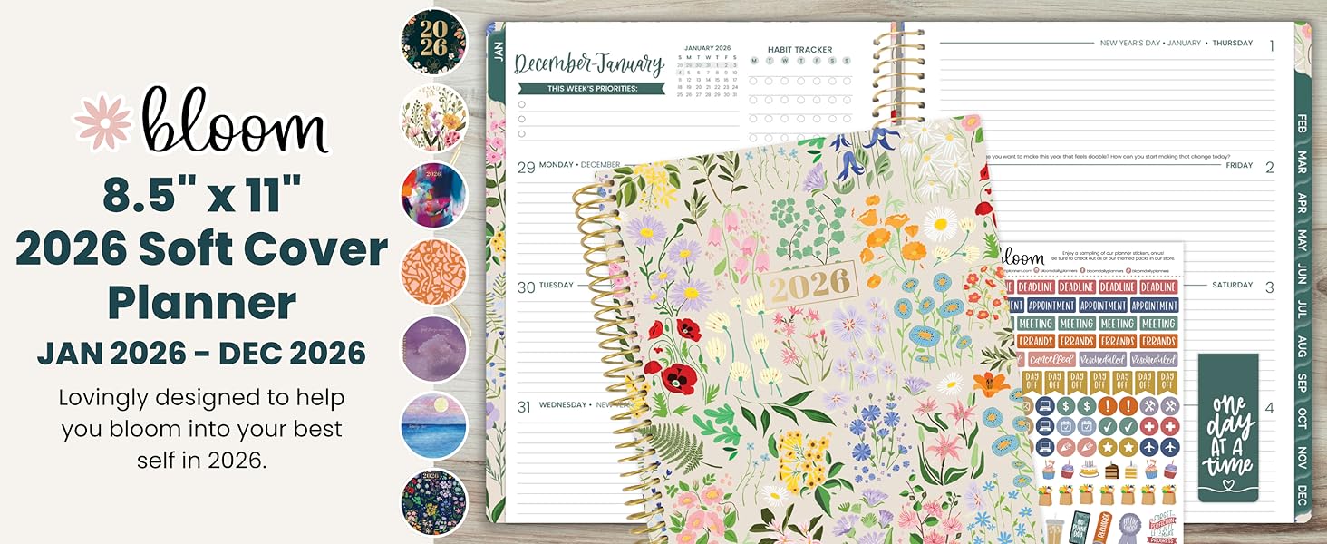 bloom 8.5" x 11" 2026 soft cover planner january to december goal organizer