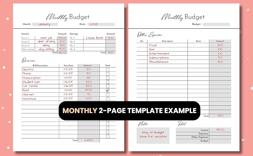 monthly 2-page template example