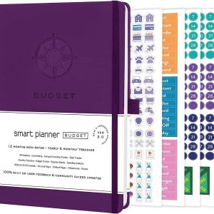 Smart Planner Budget Book – A5 Size 8.6 x 5.7 inches – Undated Budget Planner Organizer with Calendars, Debt Tracker, Expense Sheets, Savings Trackers and More – Inner Pocket for Receipts (Purple)