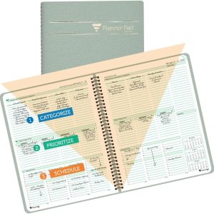 Planner Pad Spiral Bound January-December 2026/ Calendar Year 8 1/2" x 11" Large 3-Tier Funnel Down 12 Month Organizer, Greenish Grey Cover/Soft Green Ink