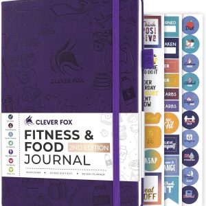 Clever Fox Fitness & Food Journal – Nutrition & Workout Planner for Women & Men – Diet & Gym Exercise Log Book with Calendars, Diet & Training Trackers - Undated, A5 Size, Hardcover (Purple)