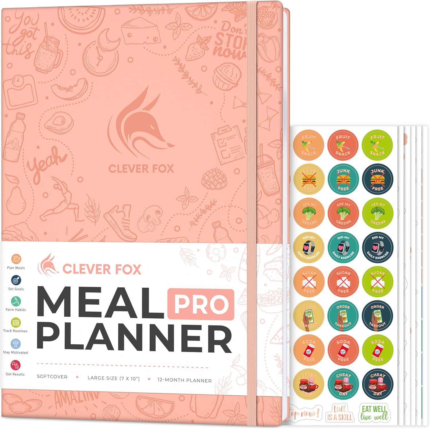 Clever Fox Meal Planner PRO – Weekly Meal Prep Journal with Grocery List & Weigh Loss Tracker – Diet, Fitness & Welness Log Book – Nutrition Diary Notebook – Lasts 12 Months, 7x10” (Light Pink)