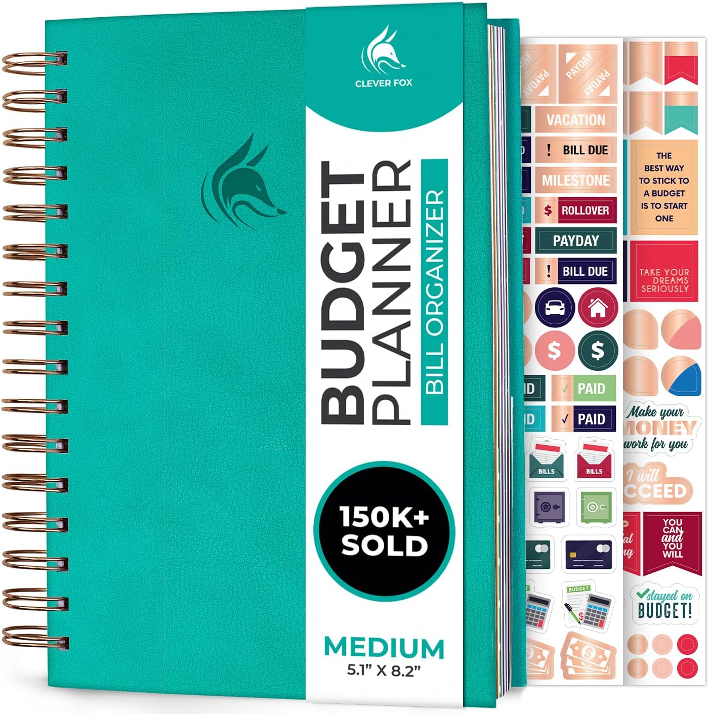 Clever Fox Budget Planner & Monthly Bill Organizer With Pockets. Expense Tracker, Budgeting Journal & Financial Book. Medium, 5.1x8.2" (Turquoise)
