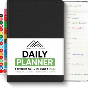 Daily Planner 2026 (5" x 8") - The Ultimate Daily Workflow Planner with Hourly Schedule & Task List to Achieve Your Goals by PRODUCTIVITY STORE (A5, Black)