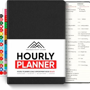 Hourly Planner & Appointment Book (8.5” x 11”) - Premium Hourly Planner with Daily Schedule & 30-Minute Time Slots for Better Time Management by PRODUCTIVITY STORE (A4, Black)