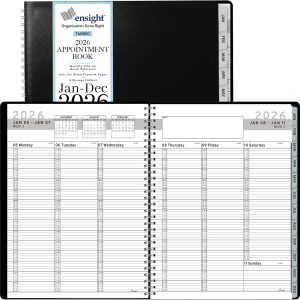 Ensight 2026 Appointment Book and Planner 8.5" x 11" Large Hourly Weekly Daily Schedule Book with Tabs, 15 Minute Time Slots, Black Calendar Organizer Jan 2026–Dec 2026 Appointment Planner - Black