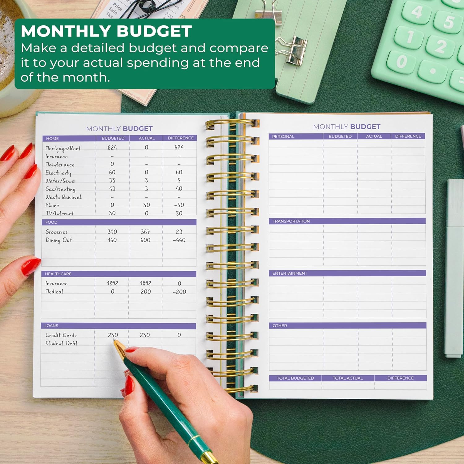 Clever Fox Budget Planner & Monthly Bill Organizer With Pockets. Expense Tracker, Budgeting Journal & Financial Book. Medium, 5.1x8.2" (Turquoise) - Image 5