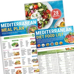 Set of 3 Mediterranean Diet Chart Food List 2025, Mediterranean Meal Planner & 28 Recipes, Foods Guide - Avoid, Serving Size, Net Carbs Calories, For Type 2 Diabetes, Weight Loss, Heart Disease Risk