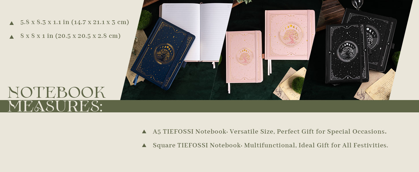 Text reads 'NOTEBOOK PLANNER'. Gray notebook or planner shown with minimalist aesthetic design elements including pink and black color accents.