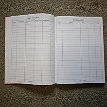 page 1 showing fuel tracker page 2 showing Expenses