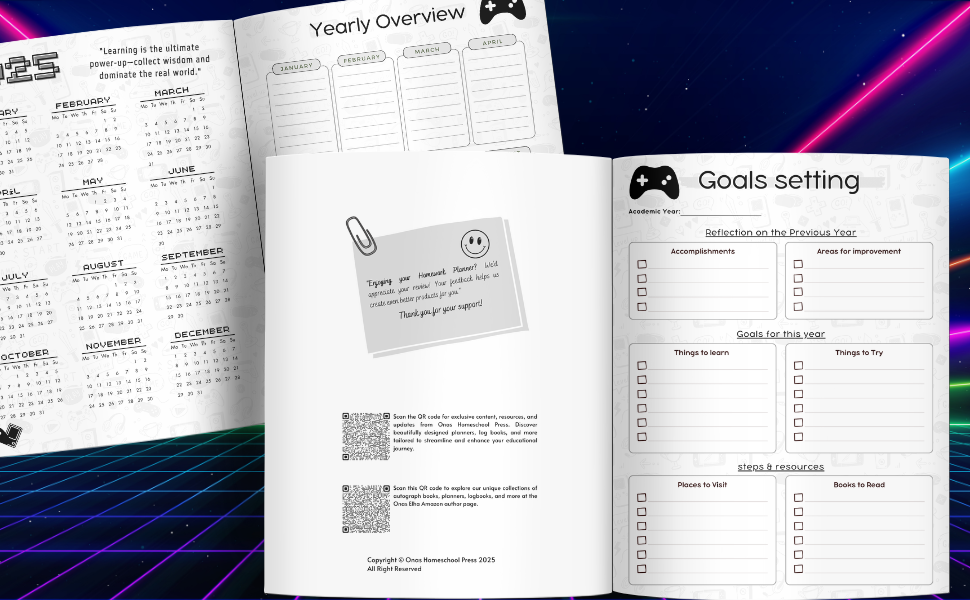 Homework Log for student, Homework planner for kids, Homework Planner 2025-2026 for gamers