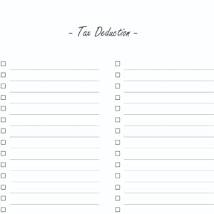 Tax deduction checklist page for 2026 budget planner to track deductible expenses.