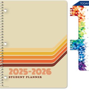 Global Datebooks Dated Middle School or High School Student Planner for Academic Year 2025-2026 Includes Ruler/Bookmark and Planning Stickers (Matrix Style - 8.5"x11" - Retro)