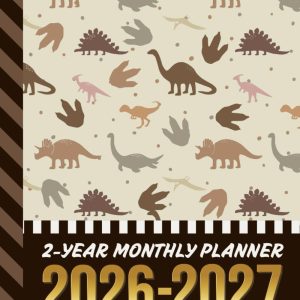 2-Year Monthly Planner 2026-2027: 8.5x11 Dated Organizer With 100 Blank College-Ruled Notebook Pages Combo / 24-Month Schedule / Dinosaur Lover Art Theme Pattern