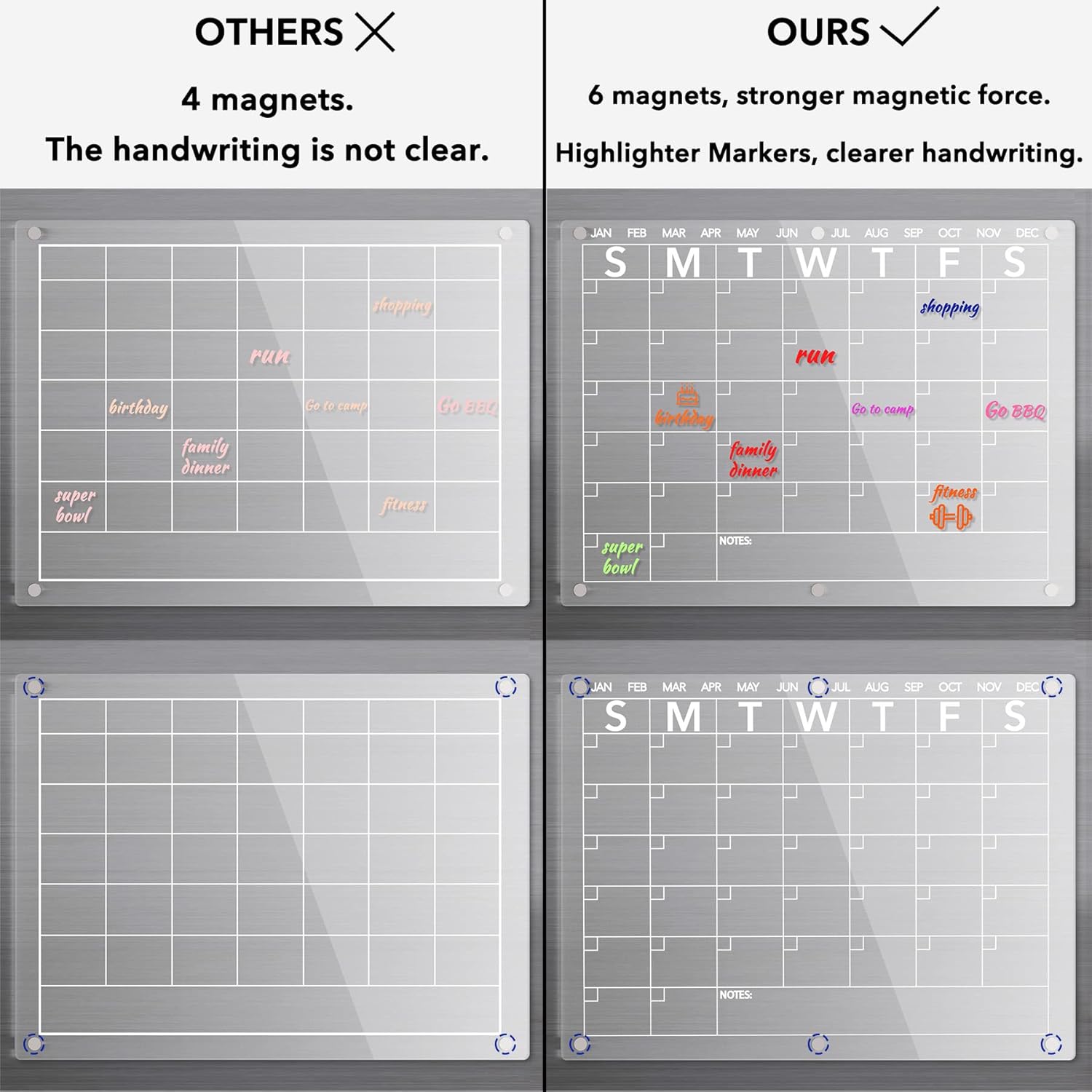 Acrylic Magnetic Dry Erase Board Calendar for Fridge, Clear Monthly Planner Whiteboard for Refrigerator, w/ 8 Colors Markers, 15"x11" - Image 3