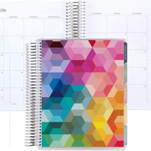 7x9 Coiled Monthly Planner (January 2026 - December 2026) - Hexagon classic cover, Pastel Minimal theme, platinum coil