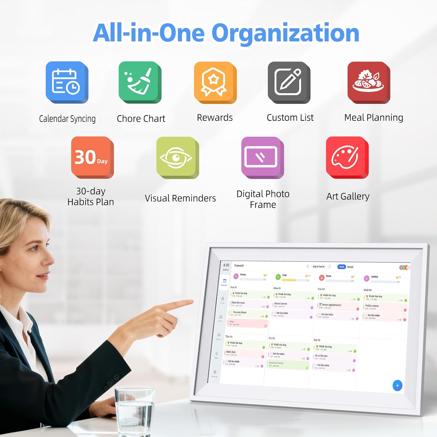 Digital Calendar 15.6" Wall Touch Screen Planner Electronic Calendar & Chore Chart, Smart Calendars Interactive Display for Family Organize Routines Schedules Meal Planner with Digital Picture Frame - Image 2