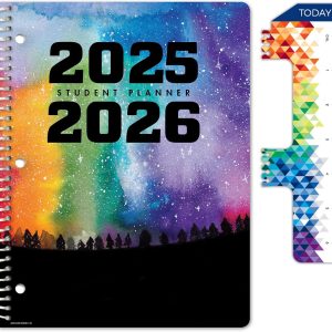 Global Datebooks Dated Middle School or High School Student Planner for Academic Year 2025-2026 Includes Ruler/Bookmark and Planning Stickers (Matrix Style - 8.5"x11" - Rainbow Silhouette)