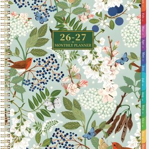 2026-2027 Monthly Planner - Academic Planner 2026-2027, JUL. 2026 - DEC. 2027, 9" x 11", 18 Monthly Calendar Planner with Colorful Tabs + Back Pocket + Twin-Wire Binding - Floral