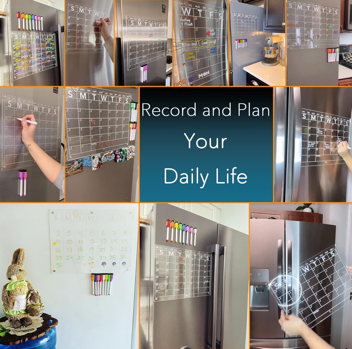 Acrylic Magnetic Dry Erase Board Calendar for Fridge, Clear Monthly Planner Whiteboard for Refrigerator, w/ 8 Colors Markers, 15"x11" - Image 7