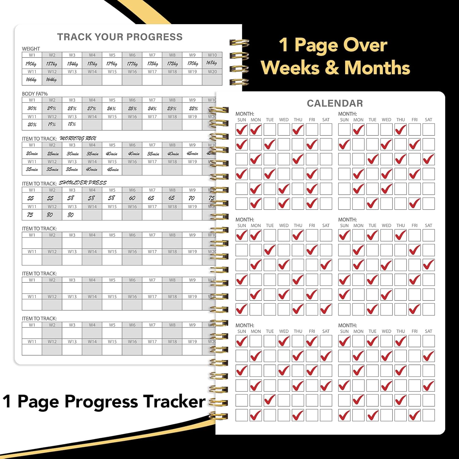 Workout & Fitness Journal for Woman Man,8.5" x 6" Daily Exercise Log Notebook Personal Health Meal Planner for Weight Loss Gym Muscle Gain Workout Notepad Essentials Wellness Log, Black - Image 5