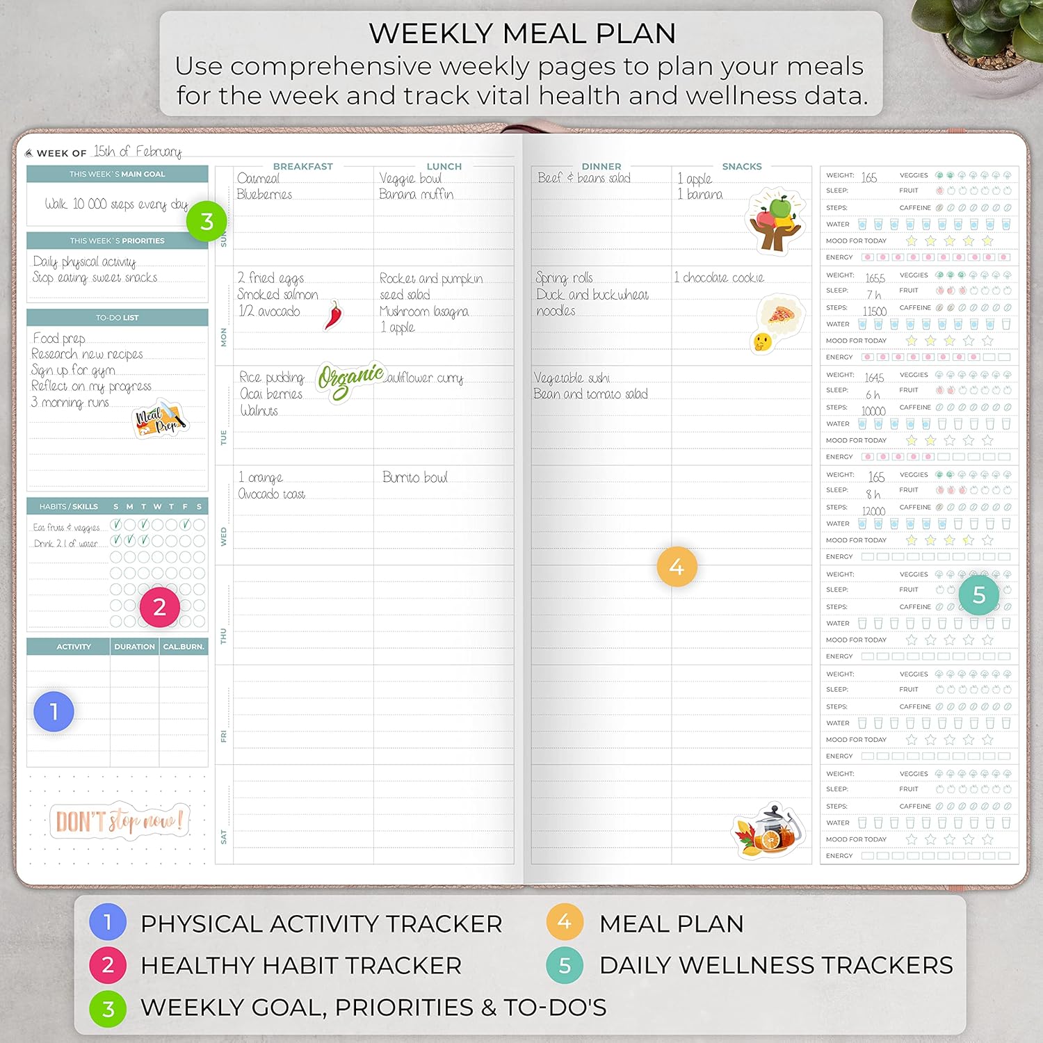 Clever Fox Meal Planner PRO – Weekly Meal Prep Journal with Grocery List & Weigh Loss Tracker – Diet, Fitness & Welness Log Book – Nutrition Diary Notebook – Lasts 12 Months, 7x10” (Rose Gold) - Image 3
