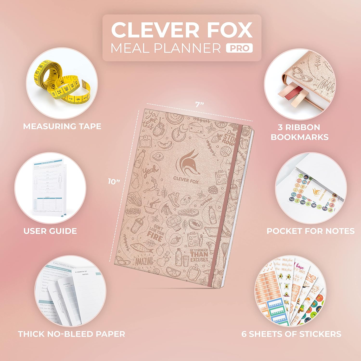 Clever Fox Meal Planner PRO – Weekly Meal Prep Journal with Grocery List & Weigh Loss Tracker – Diet, Fitness & Welness Log Book – Nutrition Diary Notebook – Lasts 12 Months, 7x10” (Rose Gold) - Image 2