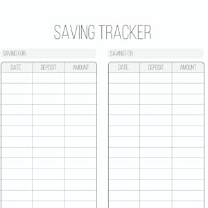 Saving Tracker interior page with Date, Deposit, and Amount columns for 2026 budget