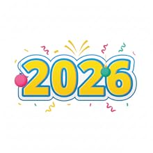 Text reads '2028' in a playful, colorful design with decorative elements including confetti-like shapes and bright colors.