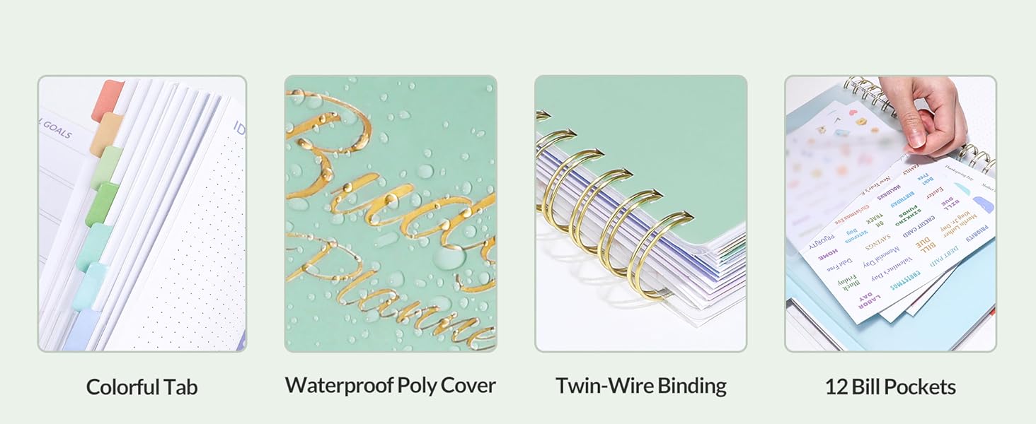 SUNEE Budget Planner Deluxe Monthly Budget Book with 12-Pockets for Bill Organizer Undated 12 Month