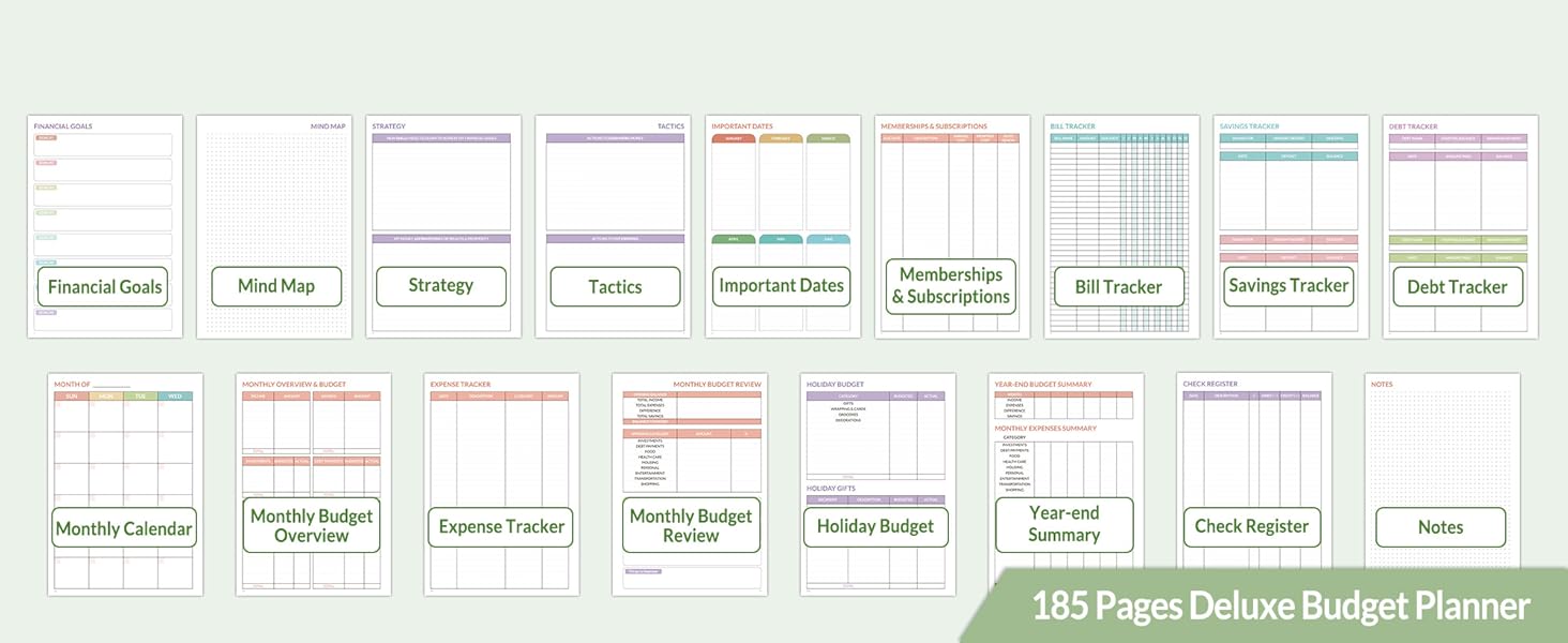 SUNEE Budget Planner Deluxe Monthly Budget Book with 12-Pockets for Bill Organizer Undated 12 Month