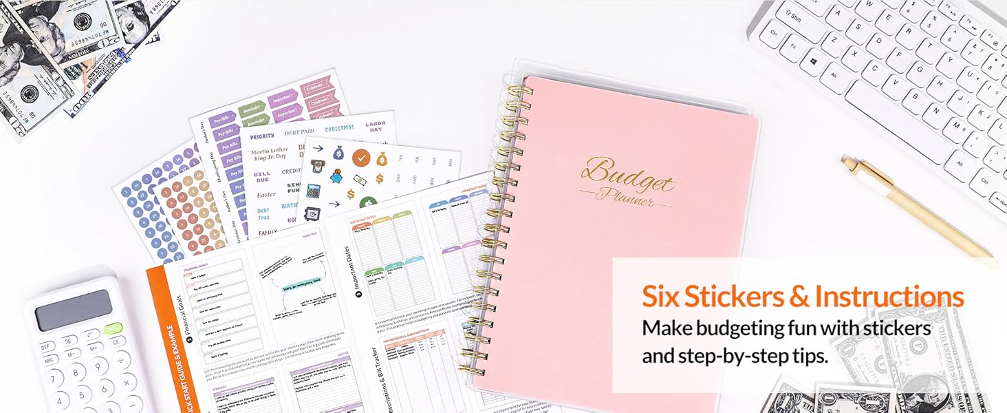 SUNEE Budget Planner Deluxe Monthly Budget Book with 12-Pockets for Bill Organizer Undated 12 Month