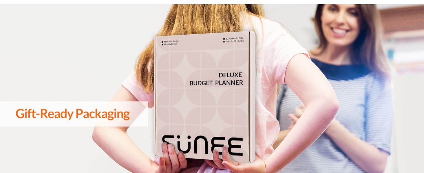 SUNEE Budget Planner Deluxe Monthly Budget Book with 12-Pockets for Bill Organizer Undated 12 Month