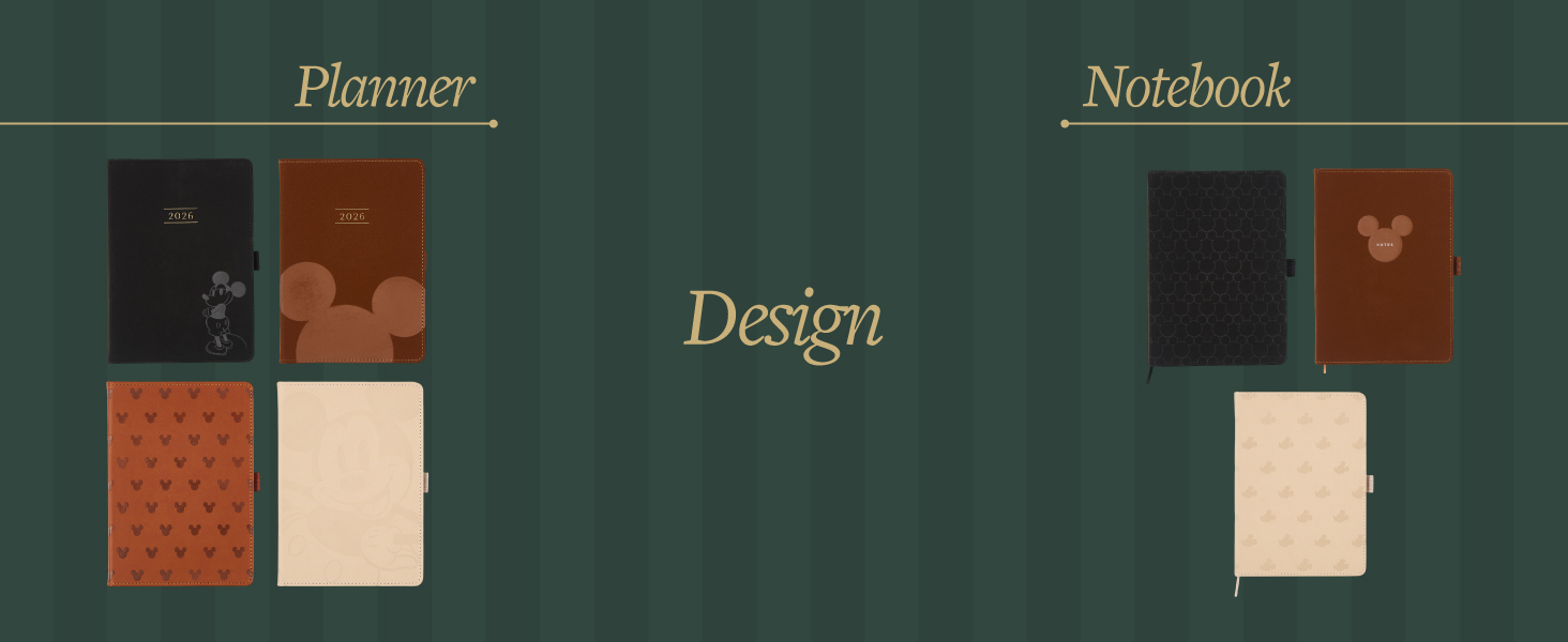 Image showing planner and notebook design styles. Text reads: Planner. Design. Notebook.