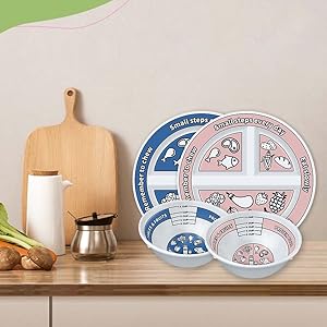 Front view of portion-control plates and bowls