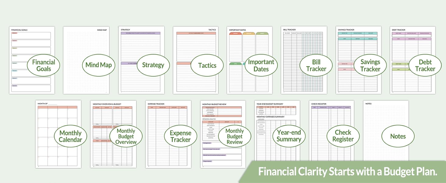 Budget Planner - Monthly Budget Book with Expense Tracker Notebook, Undated 12 Month