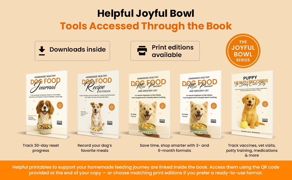 Joyful Bowl books with downloads, print editions for meal planning, journaling, health tracking.