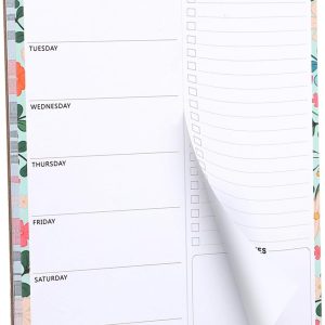 60 Sheet Meal Planner for Fridge, Magnetic Weekly Meal Planner & Grocery List with Tear-off Shopping List for Meal Prep, 7x10''-Flower Design