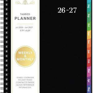 Planner 2026-2027 - Academic Planner 2026-2027, July 2026 - June 2027, 6.3" x 8.4", 26-27 Planner Weekly and Monthly, Colorful Tabs, PP Cover, A5 Thick Paper, Twin-Wire Binding - Black