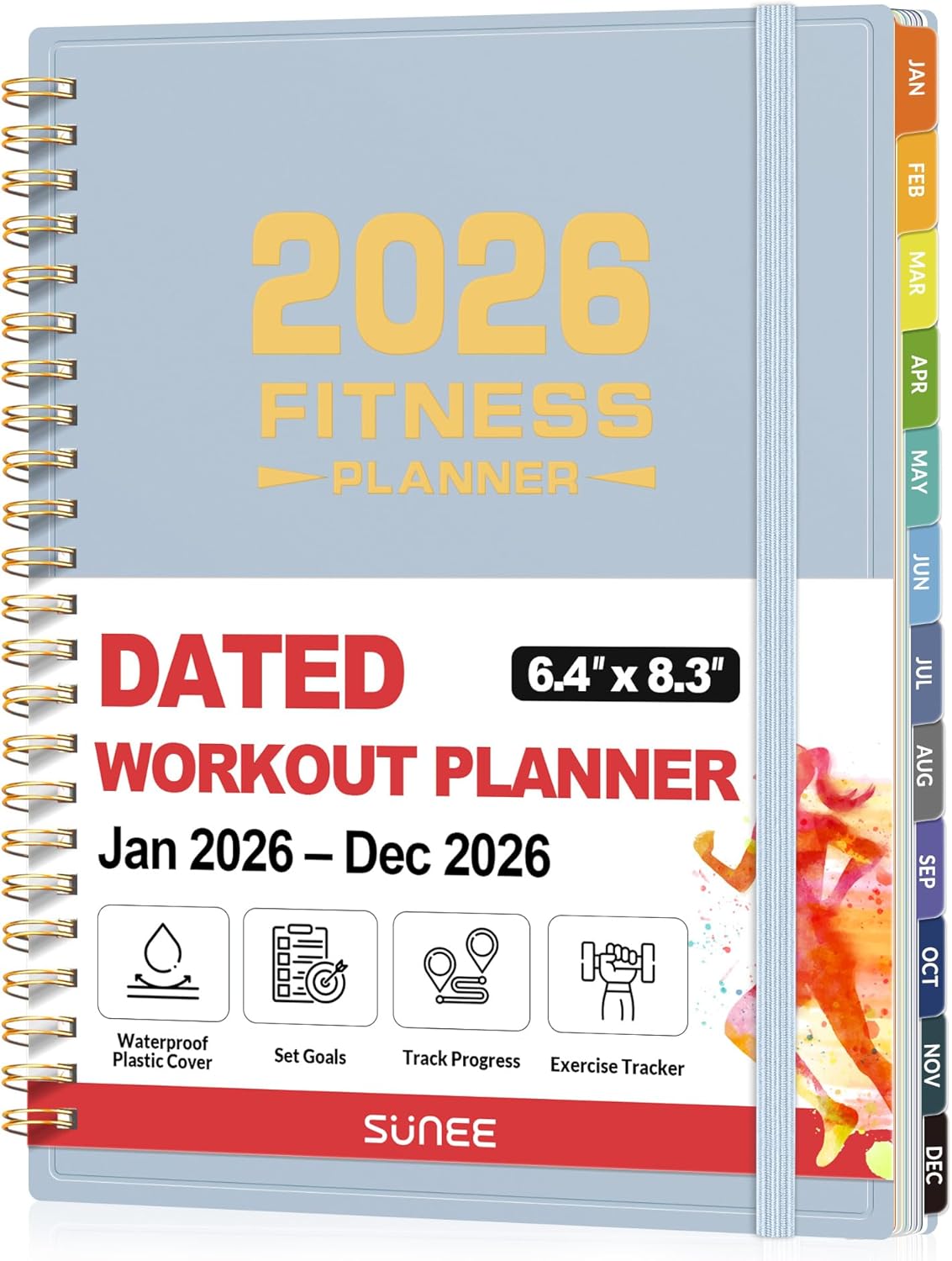 2026 Fitness Workout Journal Planner for Women & Men, JAN 2026 - DEC 2026 Exercise Planner, 6.4" x 8.3" Workout Calendar Journal Essentials Gift for Goals, Tracking,Gifts with PVC Plastic Cover, Blue