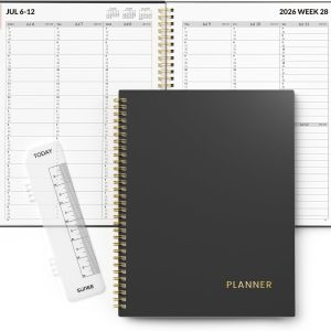 SUNEE 2026-2027 Appointment Book, Quarter-Hourly, Weekly & Monthly - from July 2026 to June 2027, 8.5"x11" Academic Planner, Flexible Cover, Note Pages, Bookmark, Spiral Binding, Black