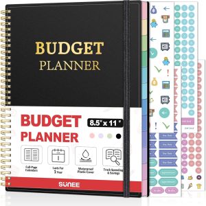 SUNEE Budget Planner - Monthly Budget Book with Expense Tracker Notebook, A4(8.5" x 11") Undated 12 Month Bill Organizer & Finance Planner to Manage Your Money, Account Book with Colorful Tab, Black
