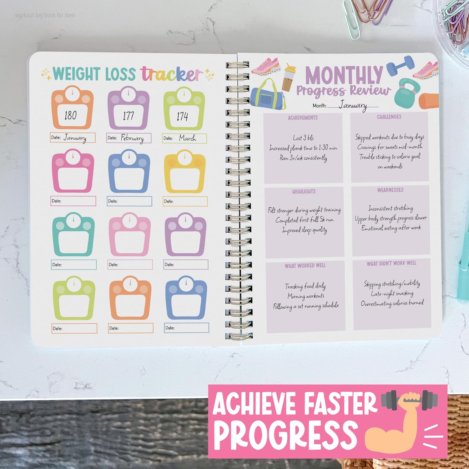 Fitness Journal for Women - Workout Journal for Women, Food and Fitness Journals, Undated Workout Log Book Planner, Exercise and Gym Journals, Exercise Planner Weight Loss Tracker - Image 7