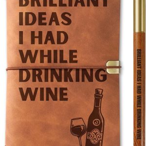 InnoBeta Wine gifts Leather Journal Notebook with Pen, for Wine Lovers, Men, Women on Birthday, Refillable Sketchbook, Travel Diary, Lined Planner, 7x5 Inches, Brown