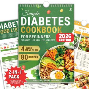 HAMIEW Diabetic Cookbook for Beginners, Simple–Convenient–Smart–Easy to Use, 4-Week Diabetes Food List and Meal Planner with 80 Low Carb Recipes, Type 2 Diabetes Food Chart, Unique Gifts for Diabetics