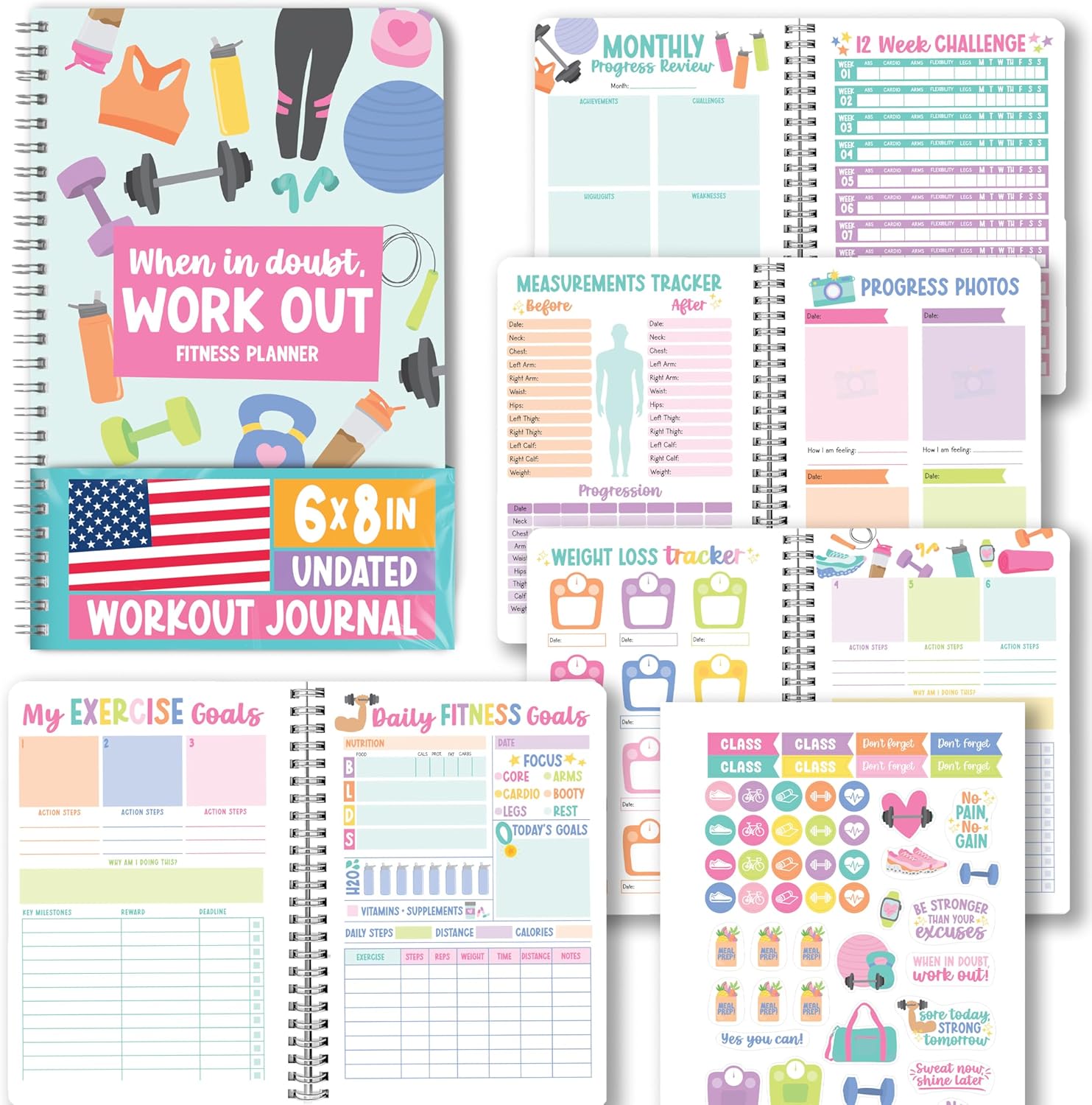 Fitness Journal for Women - Workout Journal for Women, Food and Fitness Journals, Undated Workout Log Book Planner, Exercise and Gym Journals, Exercise Planner Weight Loss Tracker